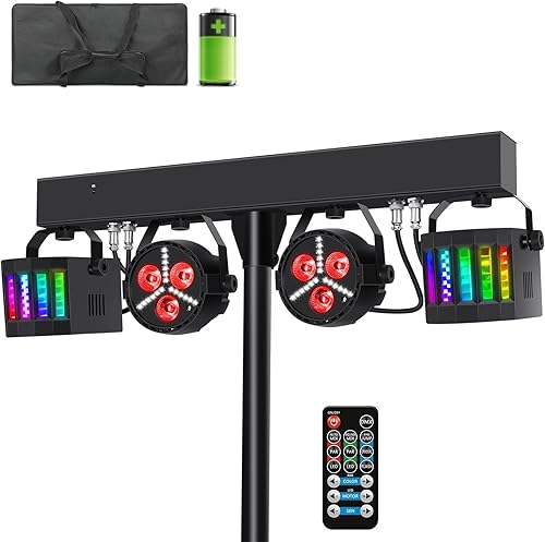 Miniatura 9 de Luces de DJ recargables con soporte inalámbrico DJ Gig Bar Paquete de luz alimentada por batería Sistema de iluminación LED de escenario con bolsa