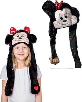 Yeni Nesil Işıklı Hareketli Kulaklı Peluş Oyun Şapka Çocuk Minnie Mouse Figür Peluş Minie Şapkası, Siyah