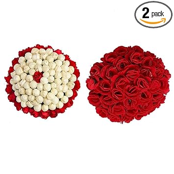 GadinFashion? Artificial Flower Juda Hair Gajra/Hair Bun for Girls Hair Styling, Hair Accessories Color-Red&White,Pack_02