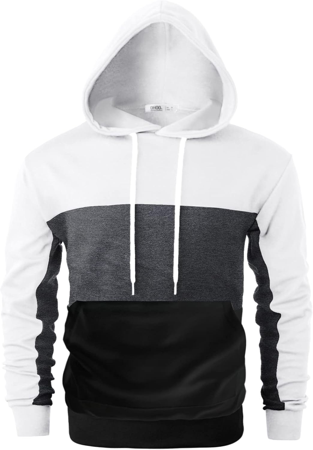 Ohoo Mens Lightweight Pullover Hoodies Slim Fit Contrasting Color Block Long Sleeve with Kangaroo Pocket