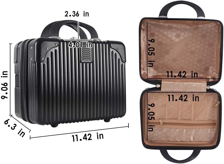 Image of Portable Hard Shell Cosmetic Bag Travel Case, Small Travel Hand Luggage with Elastic Band, Mini Abs Carrying Makeup Case Suitcase (B-Black)