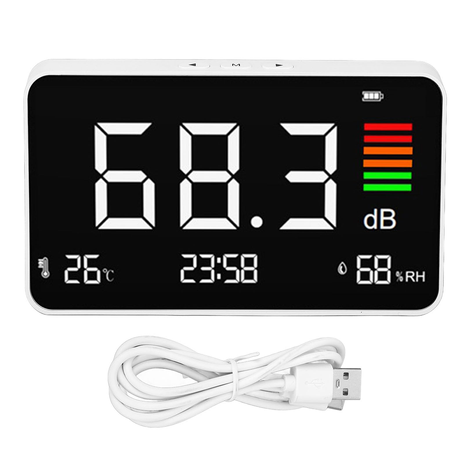 Nvoqilin Rechargeable Noise Levels Tester With Time Temperature And Humidity Display Decibel Meter Desktop Sound Levels Meter Office Noise Assessment Tool