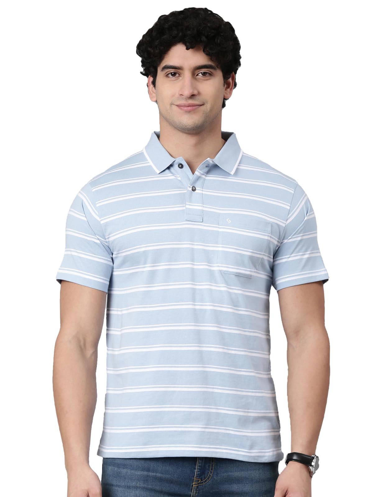 classic polo Men's Half Sleeve Polo Neck Authentic Fit Striped Cotton Blend T-Shirt-picture-16