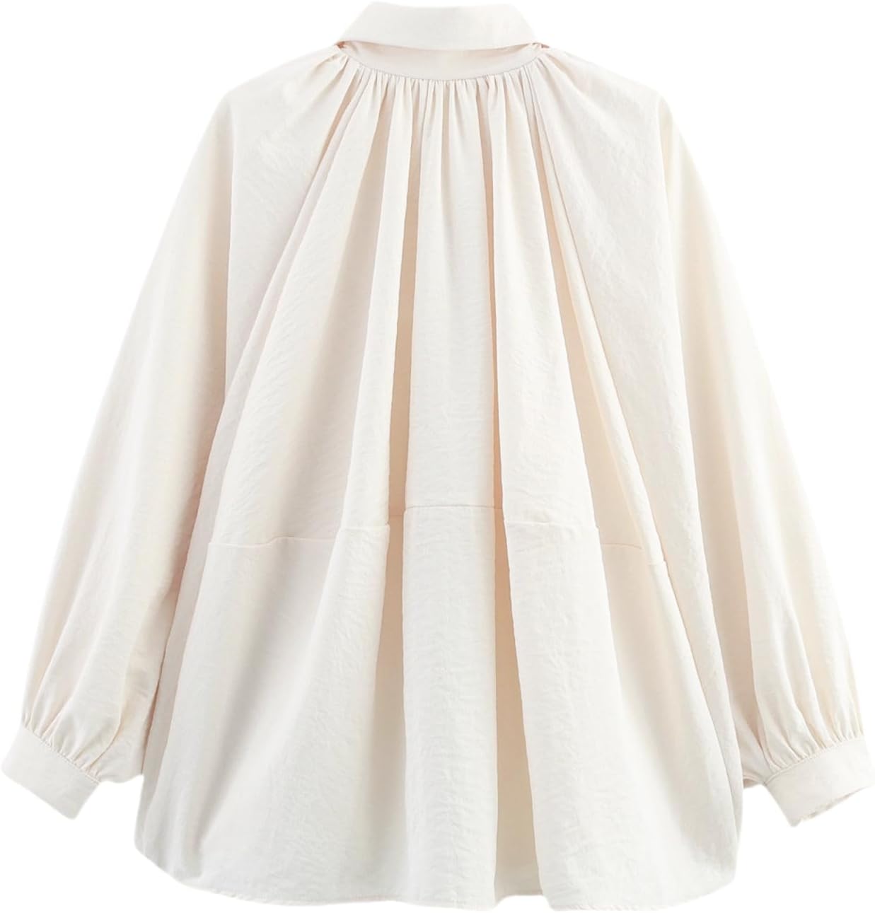 Womens Puffed Bomber Oversized Jacket Batwing Sleeve Streetwear Lapel Collar Zip Front Pleated Blouse Shirt - Image 3