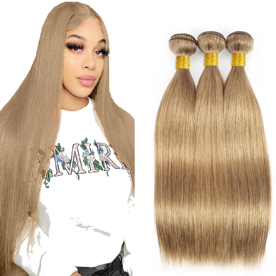 Creuost #22 Ash Blonde Straight Human Hair Bundles 28 30 32 Inch Doubles Weft Real Unprocessed weft 3 bundles Total 300g Human Hair Extension For Woman