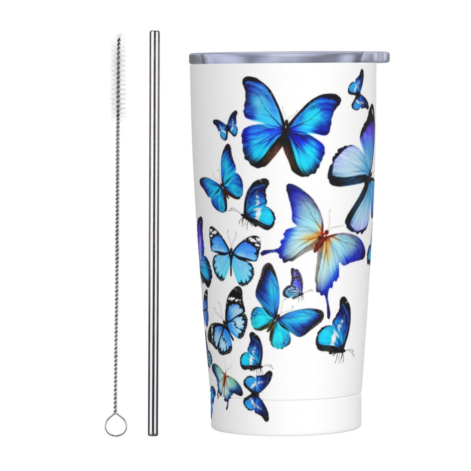 Blauer Schmetterling bedruckter Edelstahlbecher Autobecher tragbarer Thermobecher