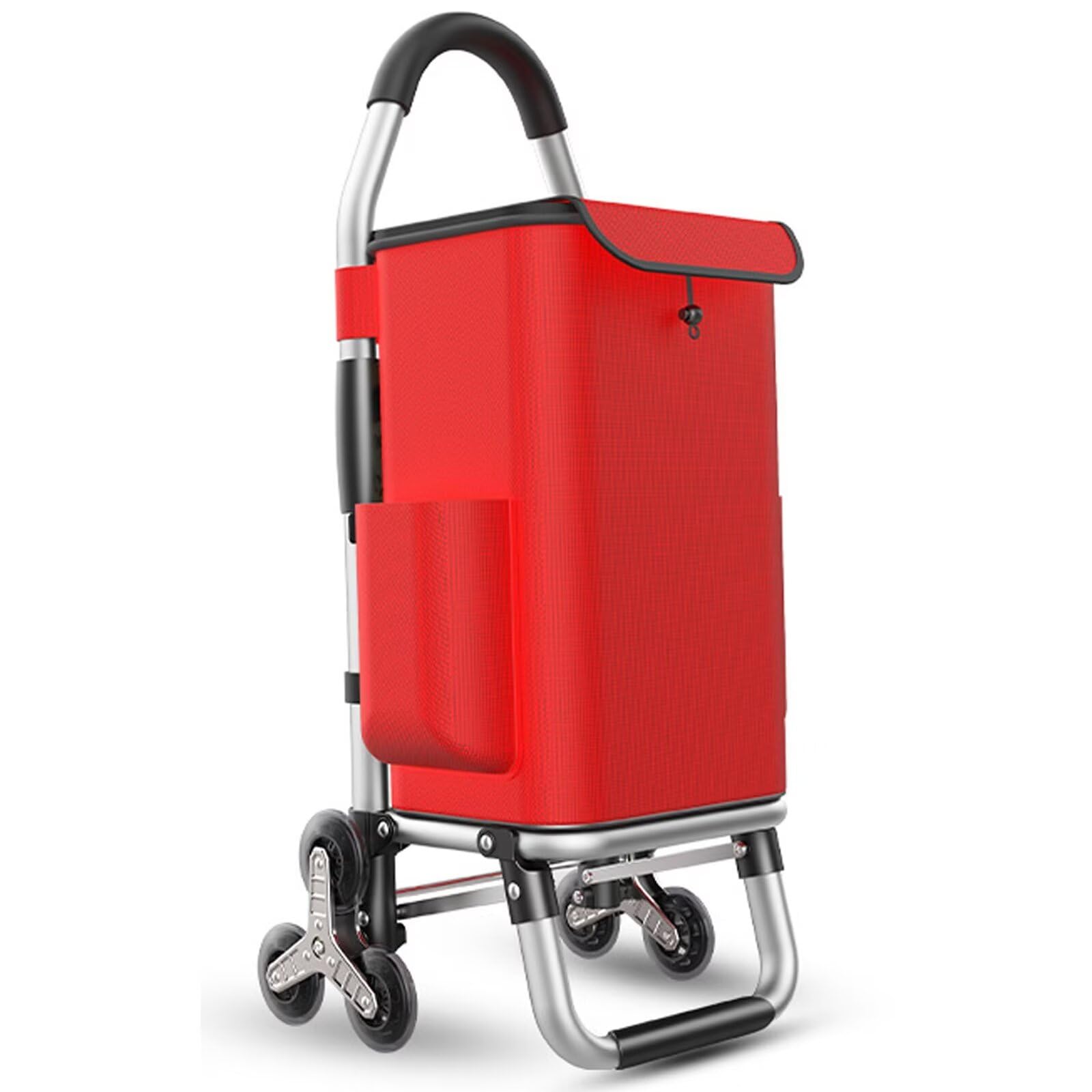 Carrello per la spesa leggero con 6 ruote, per salire le scale, pieghevole, con tasche laterali