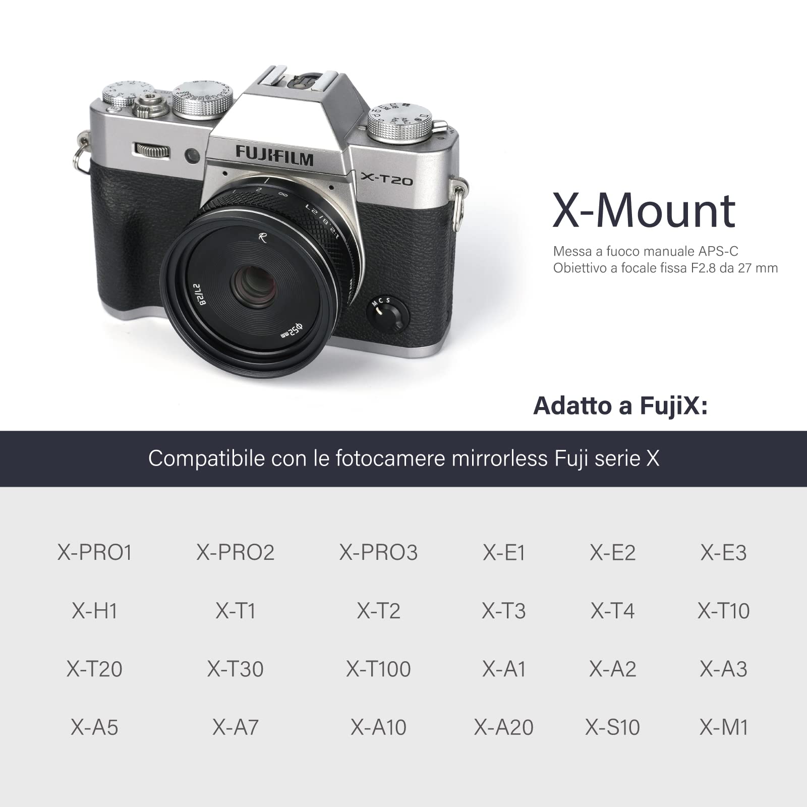 AstrHori 27mm F2.8 II Lente ad ampia apertura Obiettivo manuale APS-C Compatibile con la fotocamera mirrorless Fuji Fujifilm X-Mount X-PRO1,X-E1,X-E2,X-E3,X-H1,X-T1,X-T10,X-T2,ecc(nero)