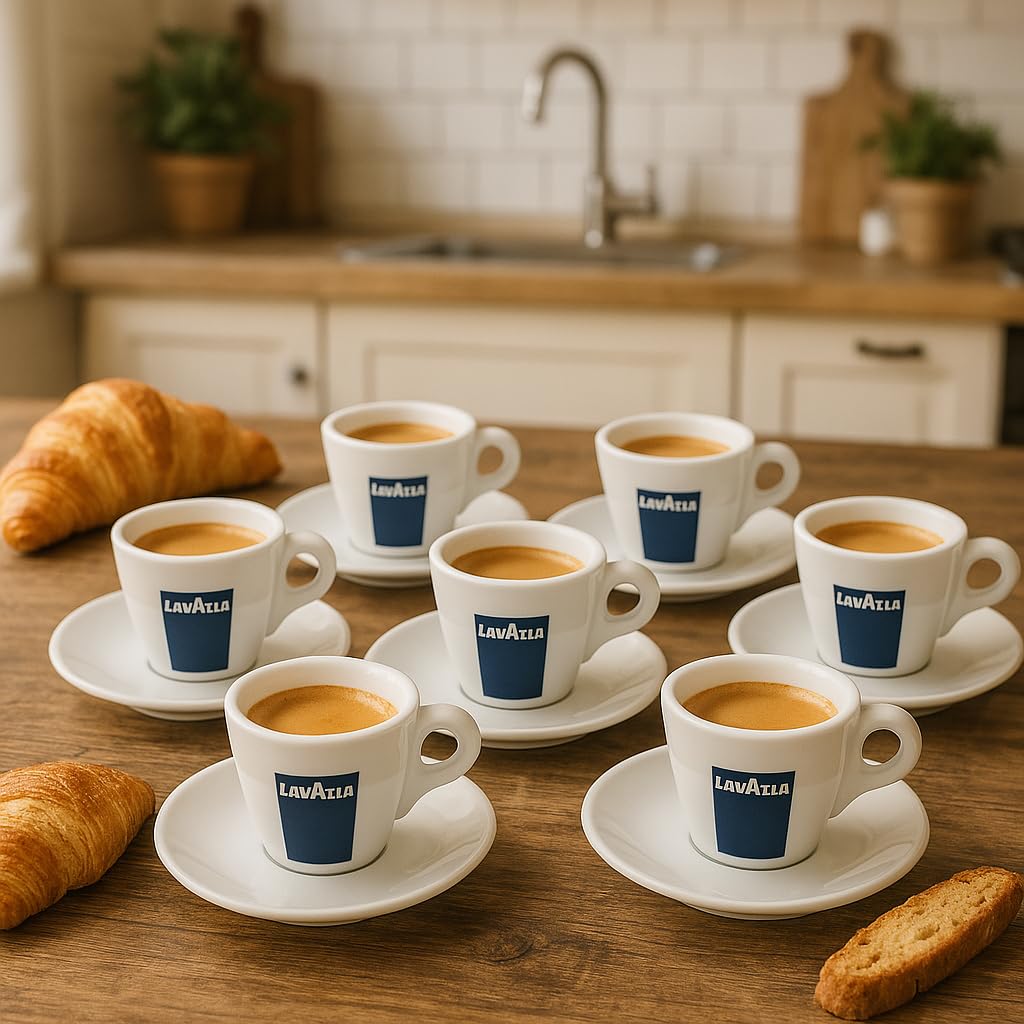 Holland Plastics 6 X Lavazza Espresso Coupes Porcelaine et soucoupes des capacités cc 75, height mm 58