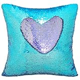 Basumee Sequin Pillow with Insert, 16x16 in Magic Reversible Sequins Cushion for Home Décor (Aqua and Light Purple)