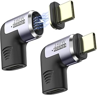 MoKo 140W USB C Magnetic Adapter 2Pack, 24 Pins 90 Degree Magnetic USB C Adapter with PD Fast Charge USB4 40Gbps 8K 60Hz Video for Thunderbolt 3/4,MacBook Pro/Air/ROG Ally/Steam Deck/PS5 PSVR2, Elbow