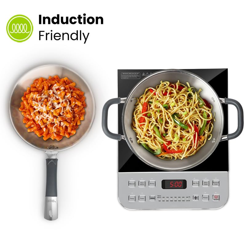 Image of Allo Stainless Steel Triply Cookware Set | Kadai with Lid (22 Cm /3 L)+ Fry Pan (22 Cm /1.5L) | Perfect Cooking Combo for Curry /Stir-Fry /Deep-Fry /DryVeg /SautA Induction Friendly Set of 3Pcs | Nonstick