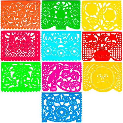 Large Plastic Papel Picado Banner - 15 Feet Long - Two Designs to Choose from (3 Pack, All Occasions)
