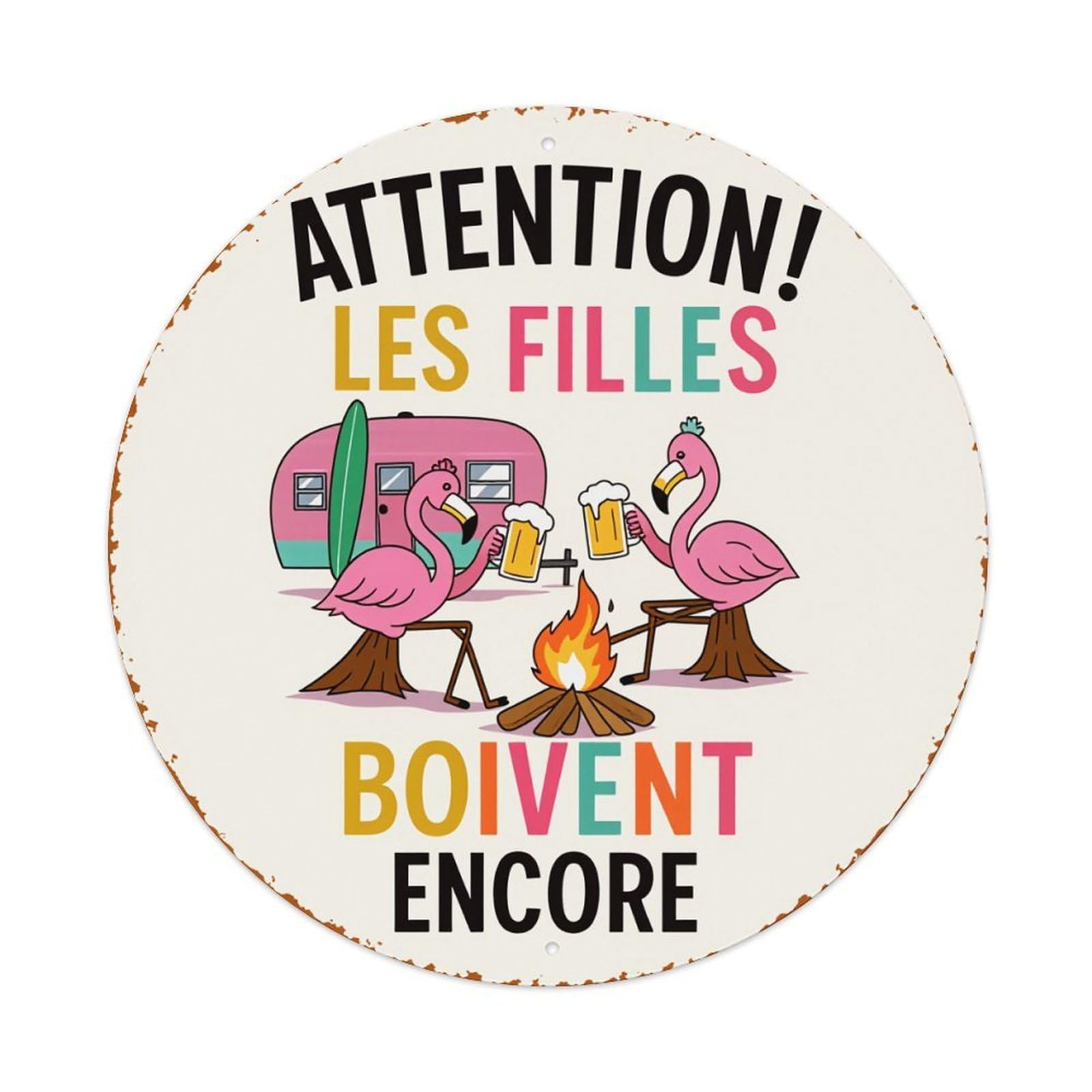 Lzwbntey Girls Vintage Attention Are Still Drinking Metal Tin Sign Retro Wall Decor For Home Bar Garage Cafe, Indoor & Outdoor Decorative，Circle Metal Poster, 8X8 Inch