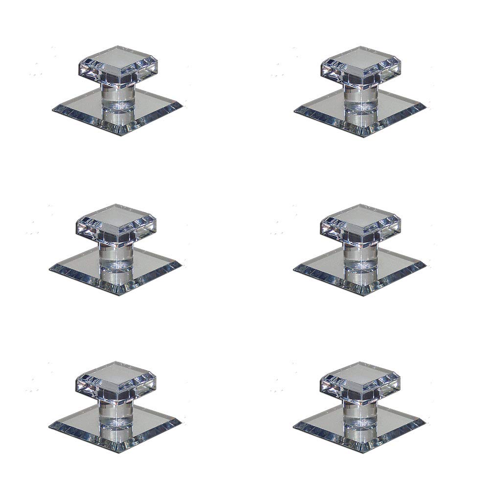 Mirart Pull Handle, Self Stick Small Square Acrylic Mirror Beveled Knob (6 Pack)