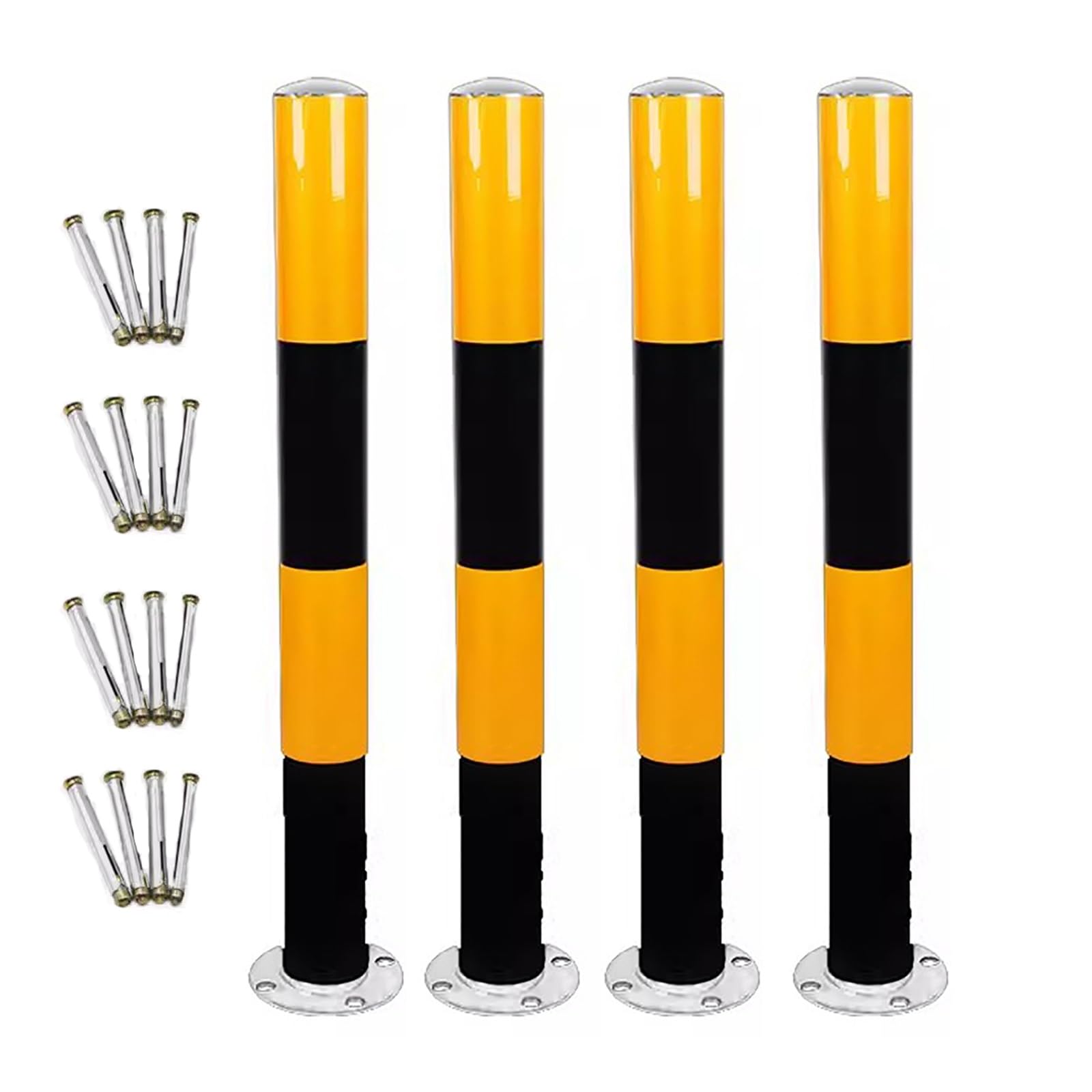 Borne de sécurité pour Parking, Lot de 4, Acier Jaune 12 x 80 cm (5 x 31,5 po), 16 boulons d'ancrage, barrière de sécurité métallique