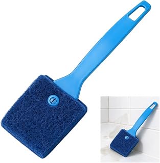 9 Inch Dual-Sided Aquarium Algae Scraper, Long Handle Fish Tank Glass Cleaner Brush, Non-Slip Grip Multipurpose Cleaning Tool for Aquarium & Kitchen Glass Surfaces (Blue)