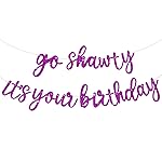 BEISHIDA Purple Go Shawty It\'s Your Birthday Banner - NO DIY - Hip Hop Theme Glitter Happy Birthday Banner - Pre-Strung - Purple Rap Theme Happy Birthday Sign for Man Women birthday Party Supply