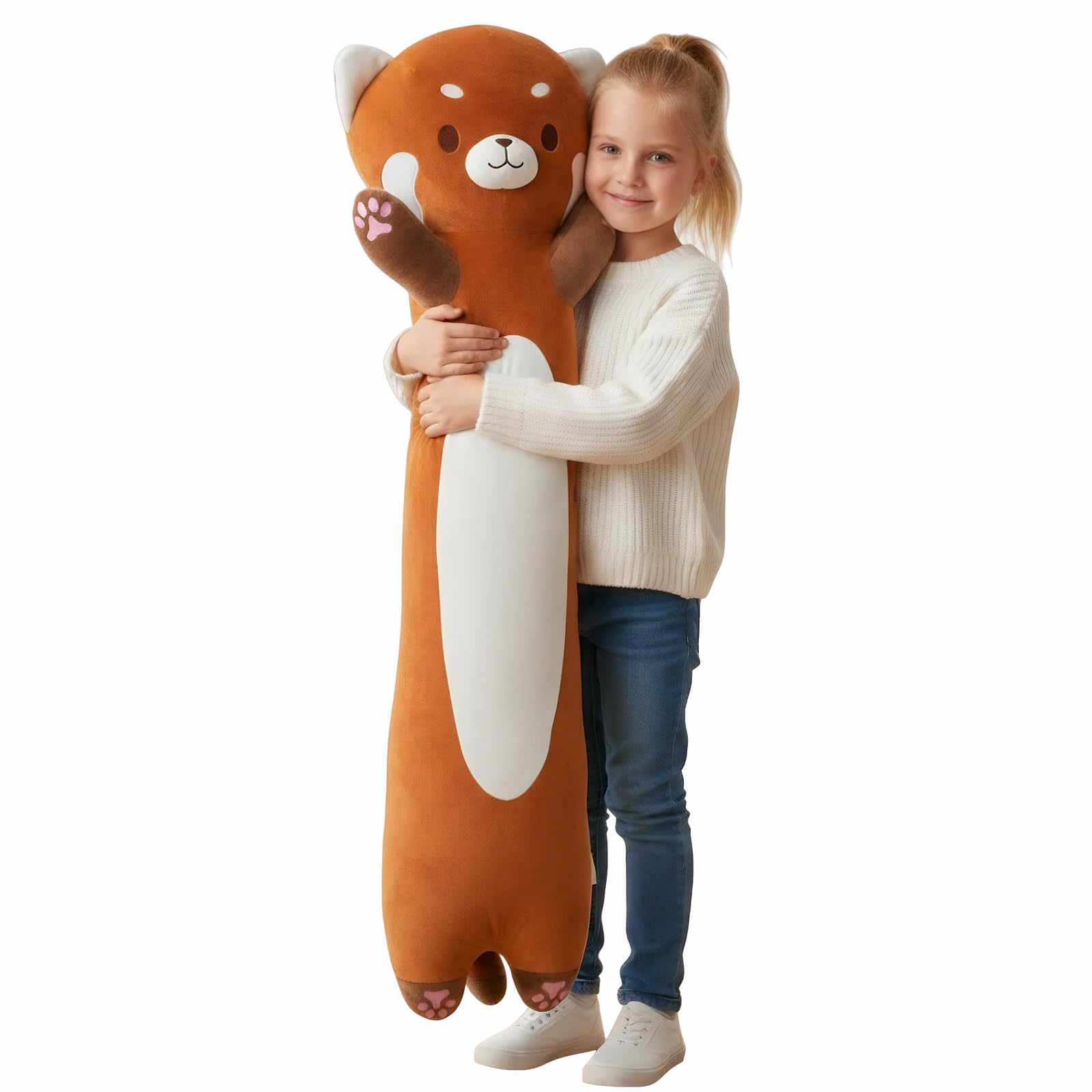 Aiuidun Giant Red Panda Plush Pillow - 23.6" Extra Long Stuffed Animal Body Pillow for Kids & Adults, Super Soft Huggable Red Panda Plushie Toy Gift for Christmas, Birthday, Halloween