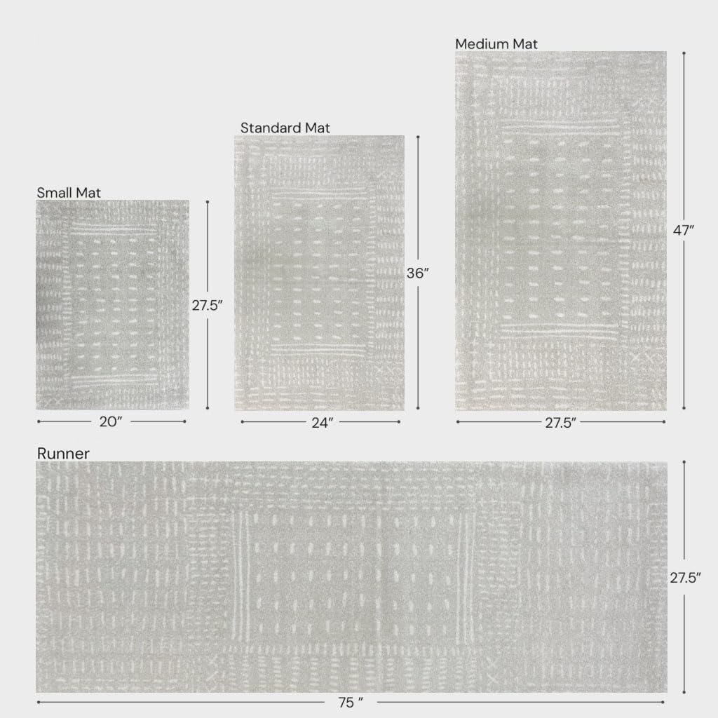 Wash + Dry Stitches 2x3 One-Piece Washable Rug with Rubber Backing, Small Mat for Entryway, Kitchen, Bathroom, Non-Slip Indoor Doormat, Washable Entryway Rug, Pet Friendly, Gray and White