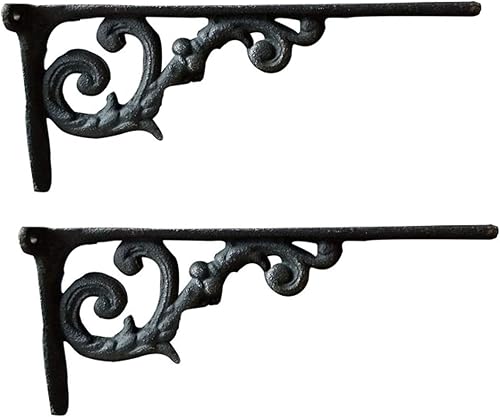 Y&J 2 soportes de estante de hierro fundido, soporte de estante vintage adornado, soportes de pared para estantes, para el hogar y el jardín,