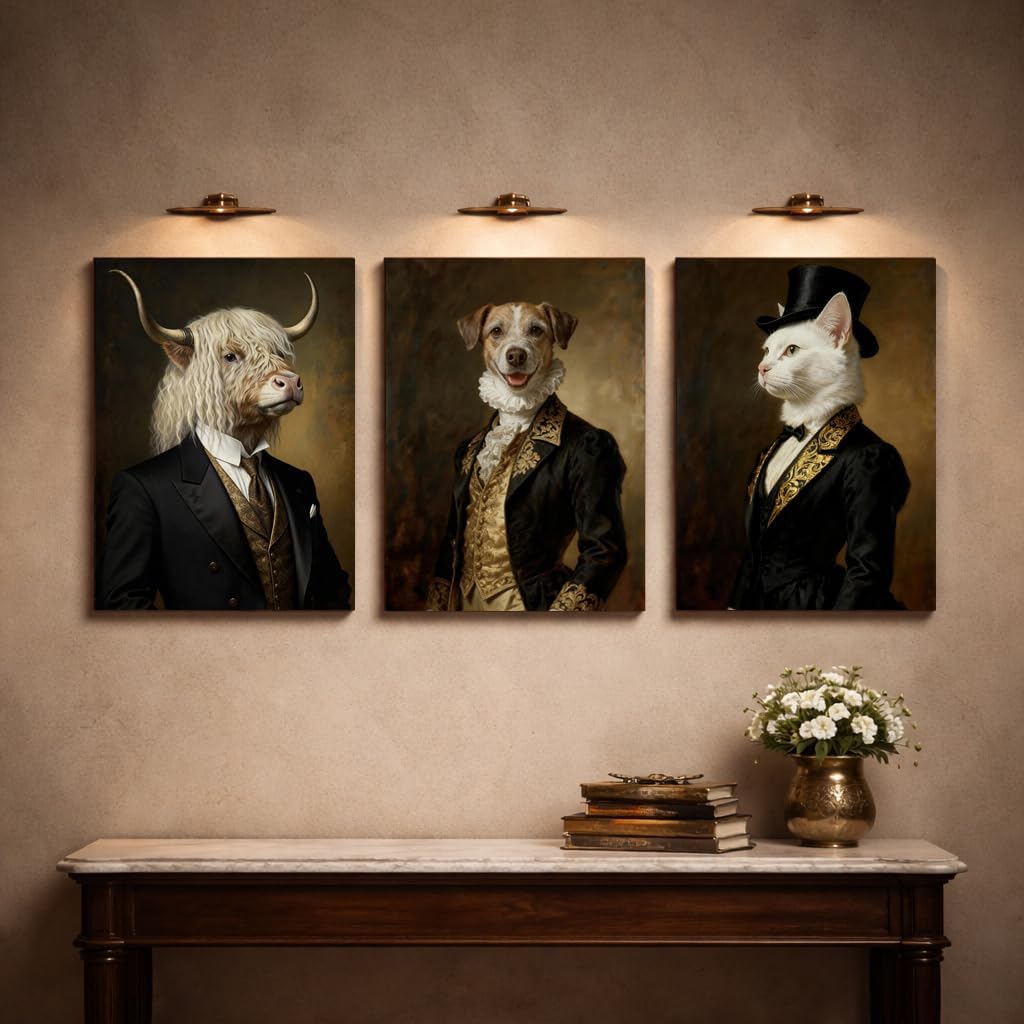 Artiluxy Set of 3 Funny Animal Canvas Wall Art, 12x16 Inch Vintage Gentleman Animal Portrait Prints, Humorous Classy Artwork on Stretched Canvas for Living Room or Office Decor