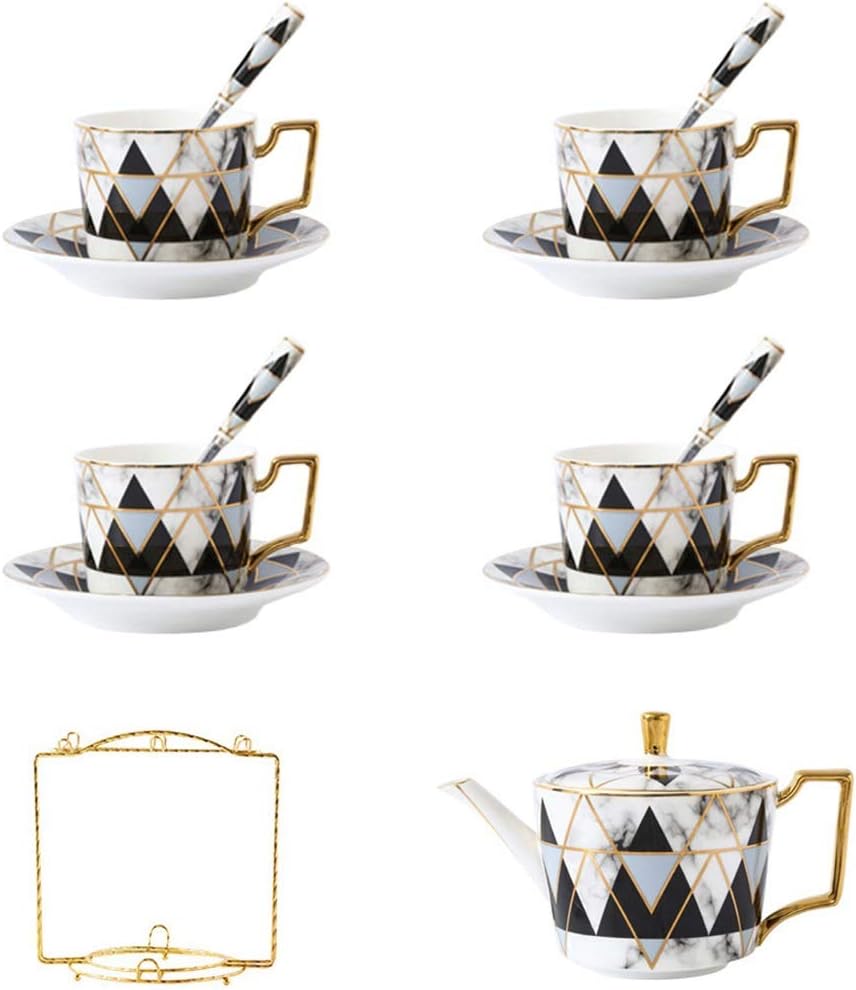 Amazon コーヒーカップセットティーセットティーカップ 幾何学模様の磁器のコーヒーカップのティーカップセット 2 4 6個のセットセラミックティー カップソーサーとスプーンのティーポット 白と黒 Size 2 Piece Set カップ ソーサー オンライン通販