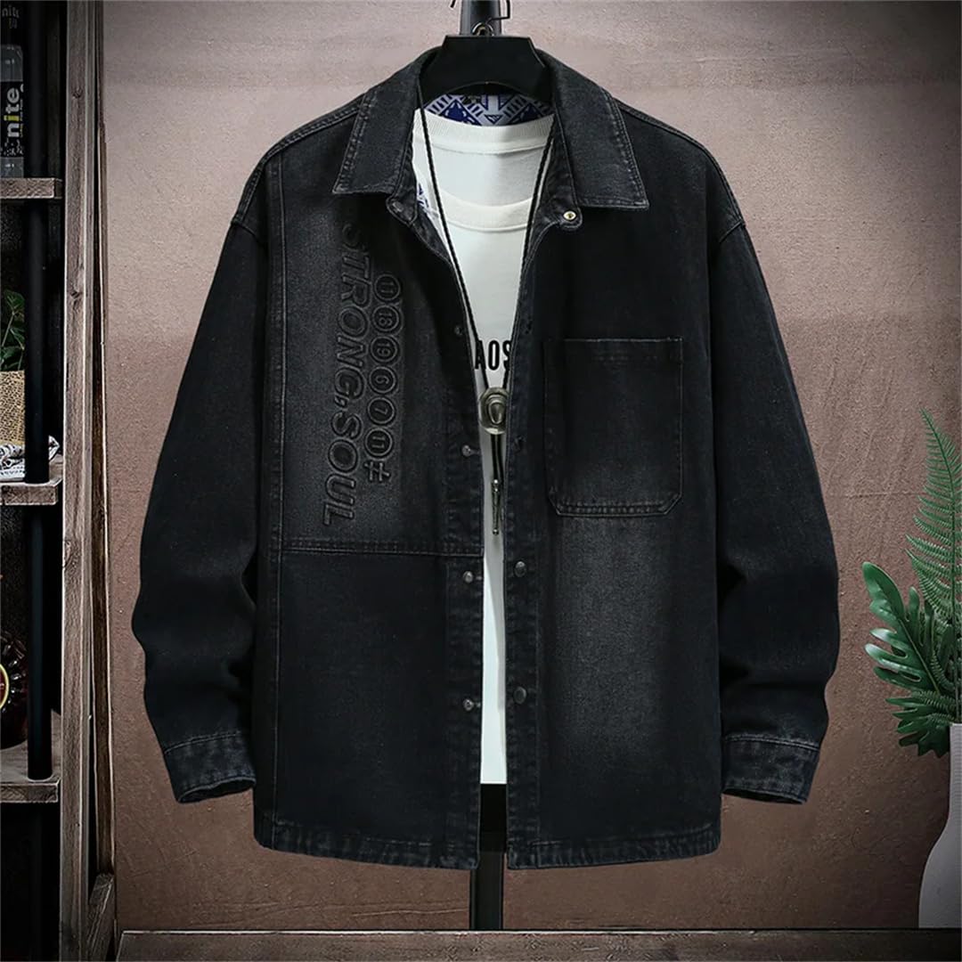 Męskie sprane bawełniane koszule dżinsowe Hip Hop Streetwear Slim Fit Kurtki kowbojskie Retro Jeans Top Coat