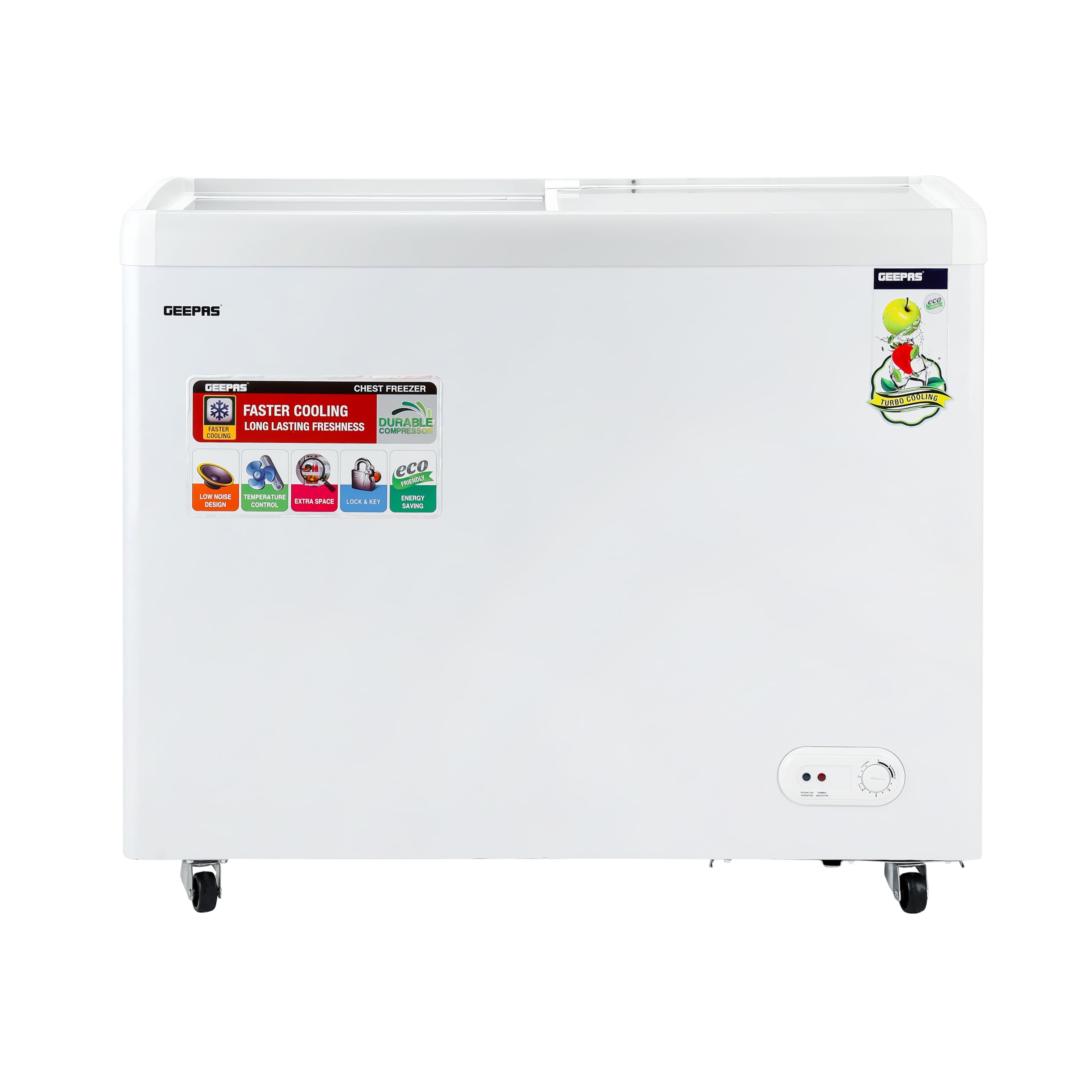 Geepas Chest Showcase Freezer- GCF3523SG| Storage Capacity: 360 L; Convertible Freezer and Fridge Function| Faster Cooling and Long Lasting Freshness with Temperature Control| 1 Year Warranty