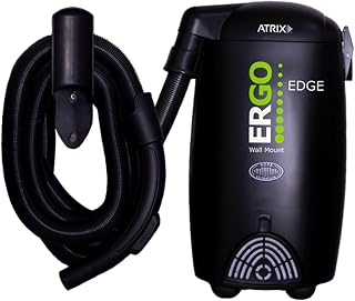 Atrix Ergo Edge Canister Shop Vac-Wall Mounted Garage Vacuum Cleaner with Built-in Dust Bag & Extendable Hose-Compact Black Design, 20 x 9 x 12