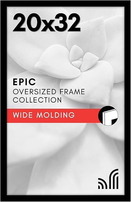 Americanflat 20x32 Poster Frame with Polished Plexiglass - Black Picture Frame - Wide Photo Frames Made of Engineered Wood for Vertical or Horizontal Wall Display - Epic Collection - Black