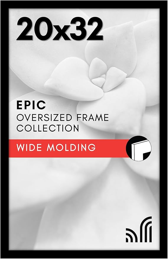 Americanflat 20x32 Poster Frame with Polished Plexiglass - Black Picture Frame - Wide Photo Frames Made of Engineered Wood for Vertical or Horizontal Wall Display - Epic Collection - Black