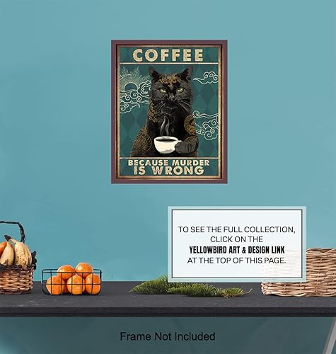 Miniatura 7 de Cat Wall Art & Decor - Kitchen Wall Decor - Black cat Room Decoration - Cat Lady Gifts for Women Men - Funny Quotes Saying - Coffee Print - Cat