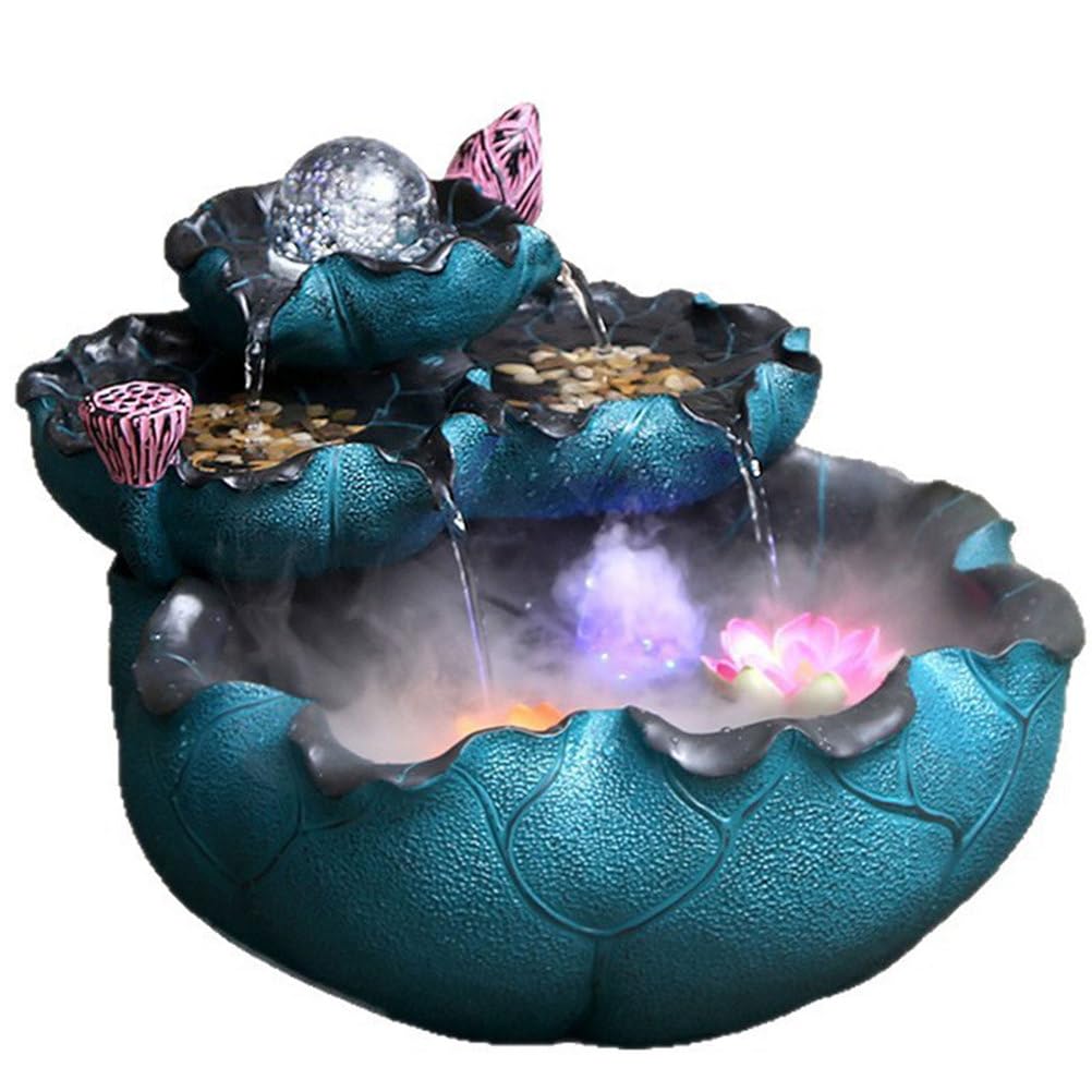 Fontanna stołowa do użytku wewnętrznego z diodą LED i atomizerem, | 2-poziomowa fontanna z wodospadem Lotus, relaksujący dźwięk wody Zen, dekoracje Feng Shui do domowego biura