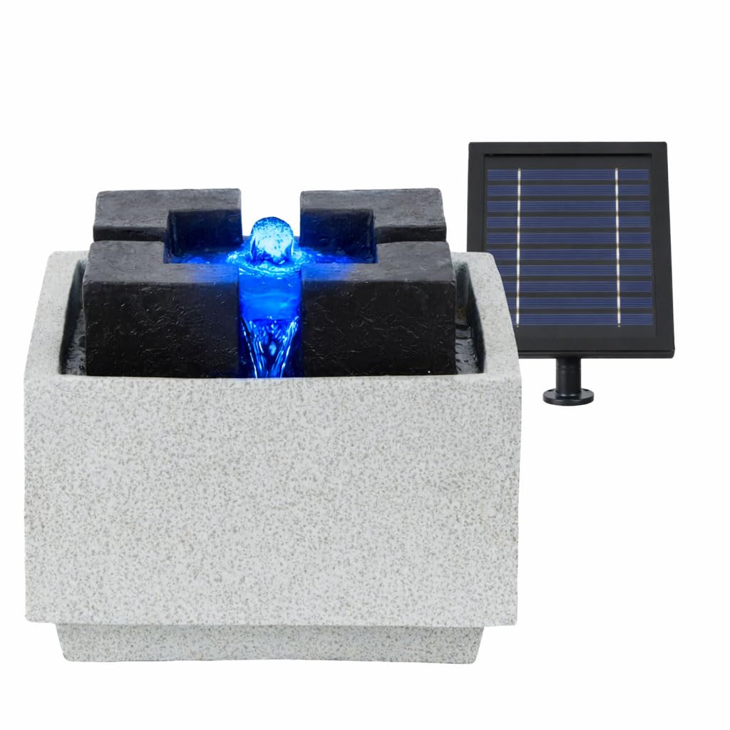 Gardenwize - Solar Powered Water Feature with Battery Backup, Granite-Style Garden Water Fountain with LED Lights, Solar Garden Fountain for Patio & Outdoor Use