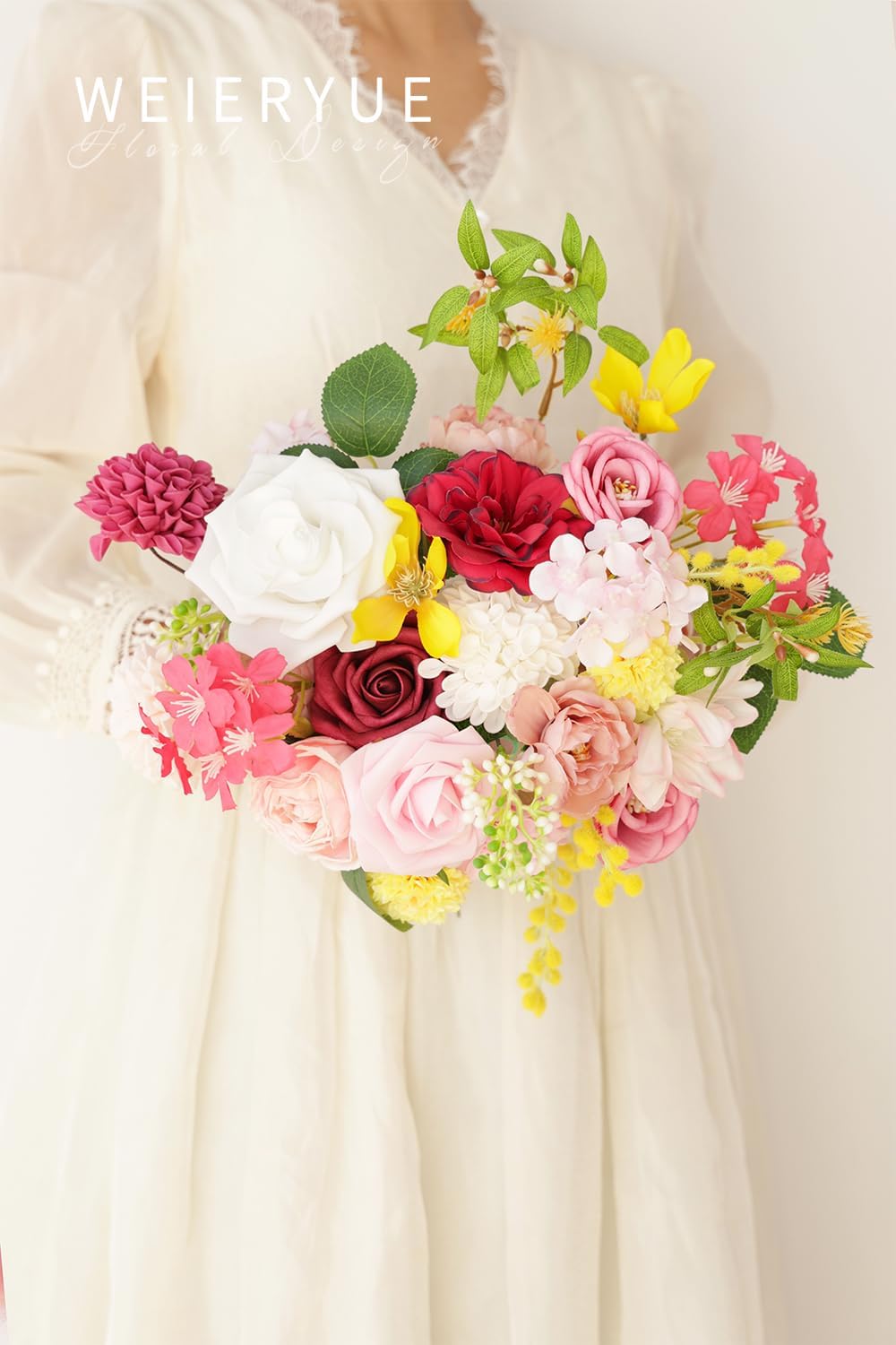 Artificial Flower Box Set Silk Fake Flowers DIY Center Cake Decoration Wedding Bouquet Corsage Home Decor Outdoor Decor Gift (Bright Pink) - Image 2