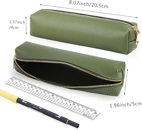 Miniatura 5 de Oyachic Estuche verde para lápices, estuche de cuero para lápices, estuche para lápices pequeño, estuche estético para adultos