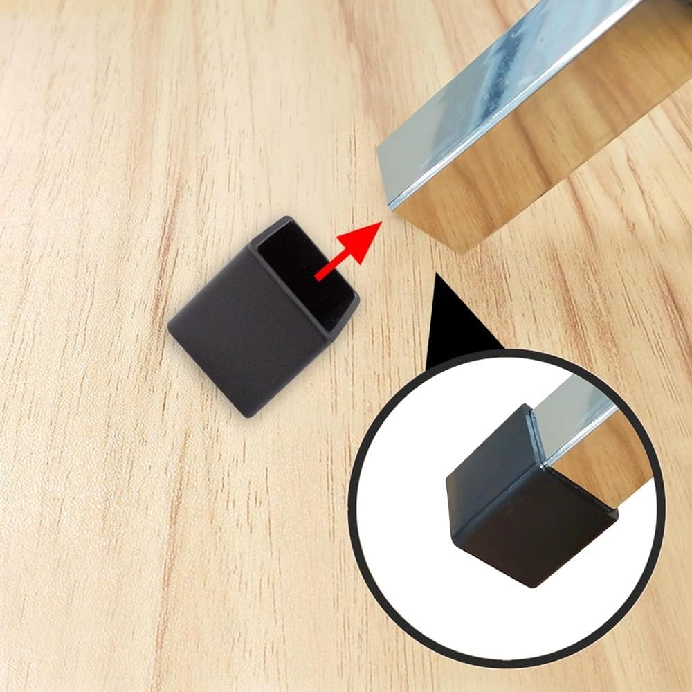 32Pcs Black Square Rubber End Caps 20x20mm-50x50mm Plastic Furniture Chair Leg Caps Rubber Tips Floor Protectors Non-Slip for Desk Chair Leg (Black,25X25)