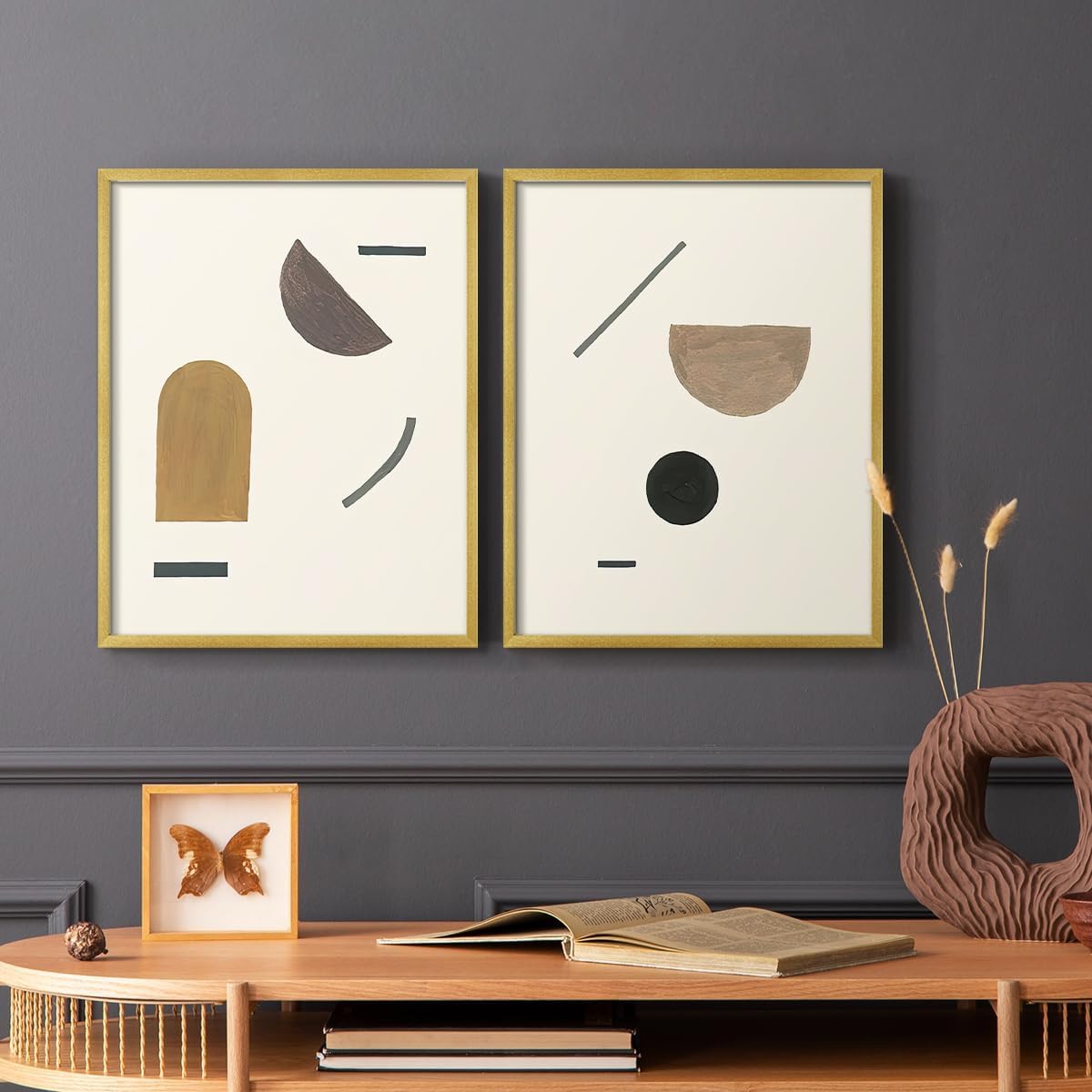 HIPWST Morden Gallery zestaw 2 wydruków i plakat Abstrakcyjna sztuka ścienna połączone geometryczne kształty dekoracje ścienne (30x45cmx2/InternalFrame)