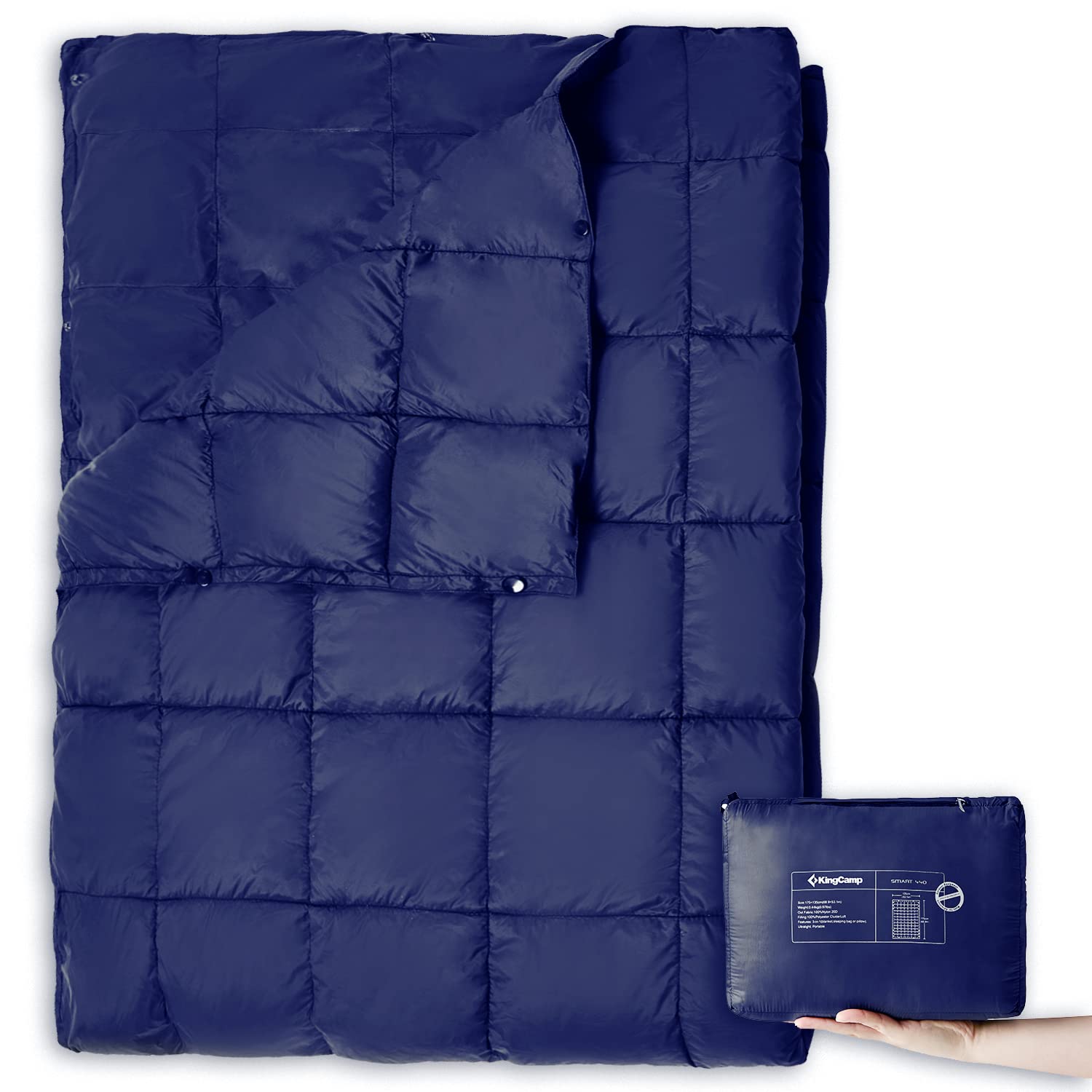 KingCampCamping Blankets for Cold Weather, Warmer Down Alternative Packable Blanket, Ultralight Compact Emergency Waterproof Quilt for Backpacking, Airplane, Outdoor, Camping, Hiking, Travel, Stadium