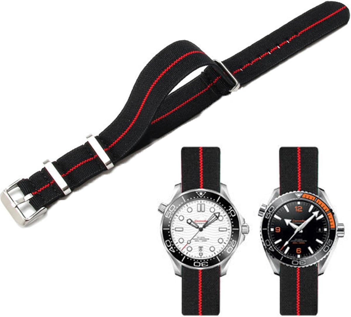 Nylon Elastic Watch Strap Military Parachute Style Watch Band 18mm 20mm 22mm Premium Striped Nylon One-Piece French Paratrooper Watchband Smartwatch Band Replacement Strap for Men Women