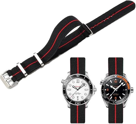 Nylon Elastic Watch Strap Military Parachute Style Watch Band 18mm 20mm 22mm Premium Striped Nylon One-Piece French Paratrooper Watchband Smartwatch Band Replacement Strap for Men Women