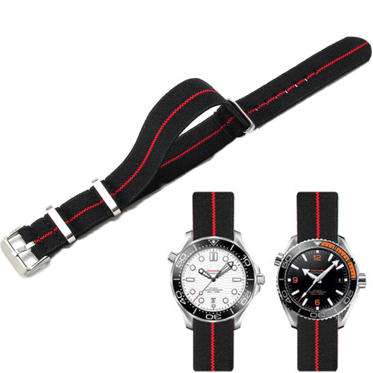 Nylon Elastic Watch Strap Military Parachute Style Watch Band 18mm 20mm 22mm Premium Striped Nylon One-Piece French Paratrooper Watchband Smartwatch Band Replacement Strap for Men Women