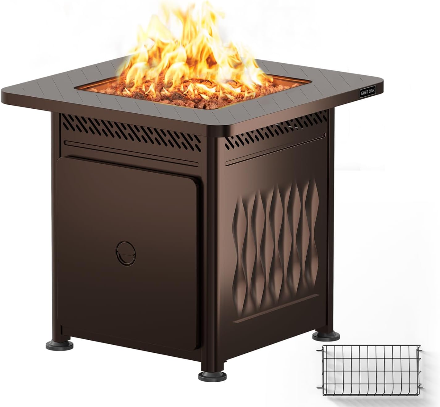 EastOak 28-Inch Propane Fire Pit Table 52,000 BTU with Magnetic Lid, Storage Basket & Lava Rocks - CSA Certified Outdoor Patio Heater, Brown
