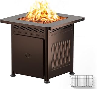EastOak 28-Inch Propane Fire Pit Table 52,000 BTU with Magnetic Lid, Storage Basket & Lava Rocks - CSA Certified Outdoor Patio Heater, Brown