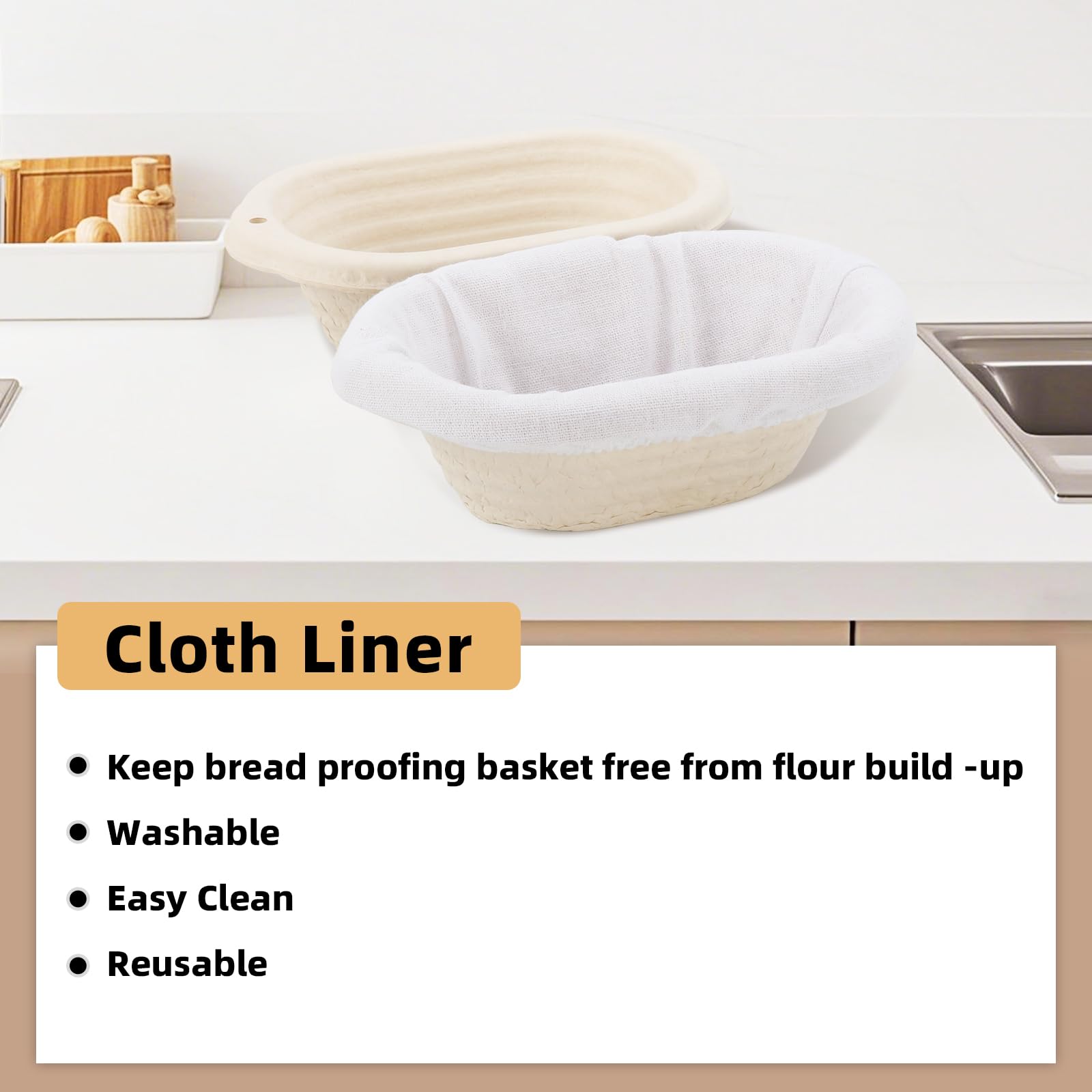 Cestino ovale per lievitazione del pane in polpa da 20,3 cm, cestino per lievitazione di lievito naturale, con fodera in lino, per pane artigianale professionale e fatto in casa