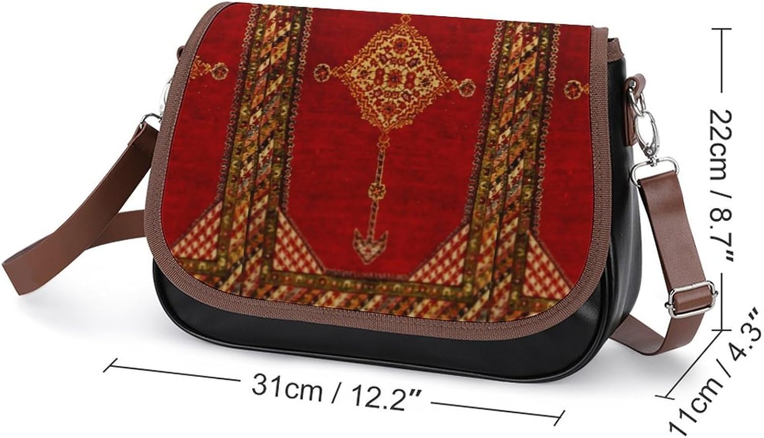 Antique OrientalWomen's Faux Leather Crossbody Bag, Waterproof Wrinkle-Resistant Shoulder Bag with Detachable Strap, Large Capacity Casual Handbag, Fashion Daily Purse for Shopping Work Dating, Ideal