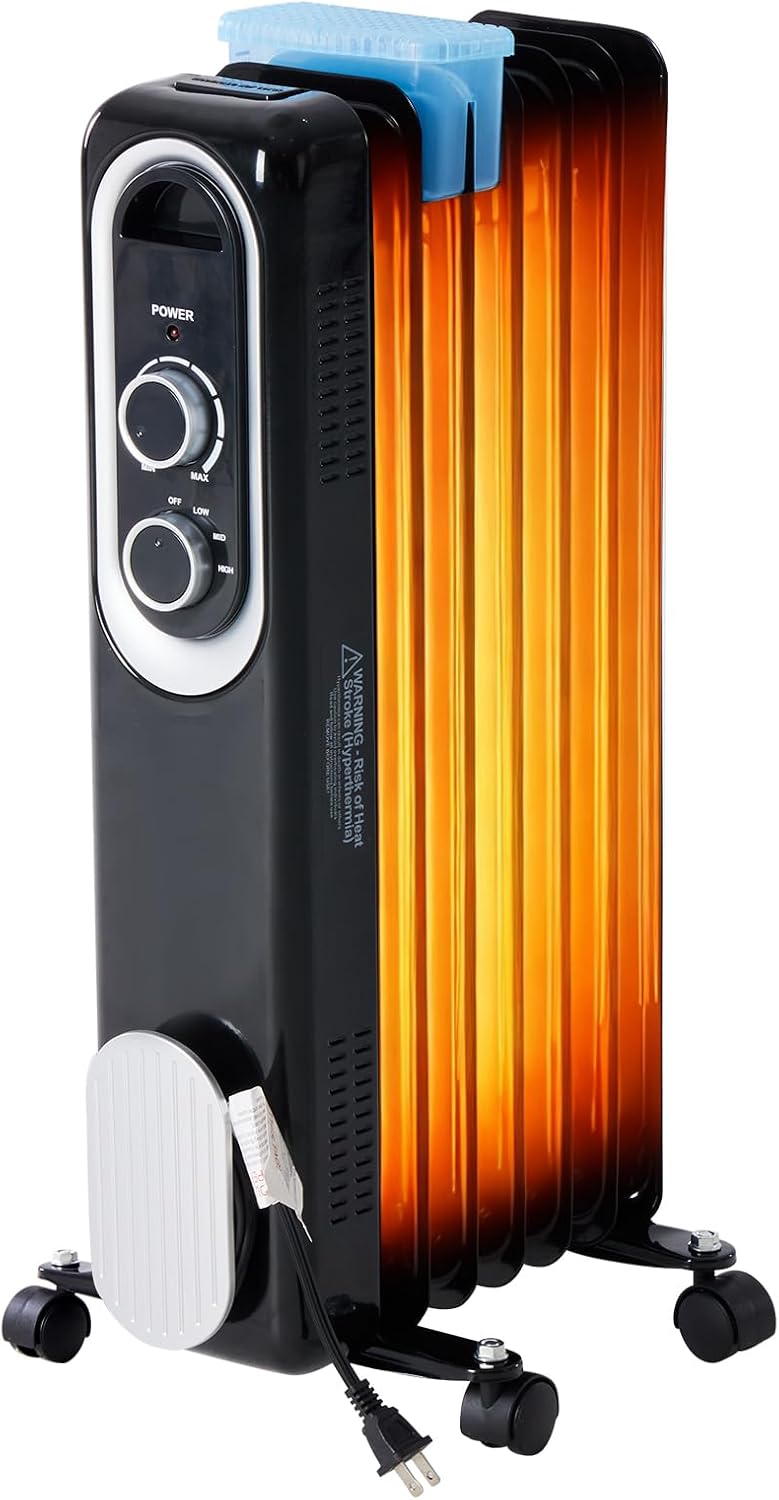 Calefactor Eléctrico Portátil Radiador de Aceite 1500W con Termostato Ajustable