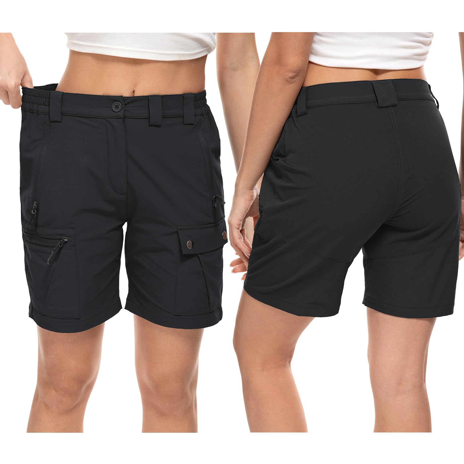 Pantalones Cortos Mujer Cargo Verano Elásticos Secado Rápido Ligeros Pantalón de Senderismo con 4 Bolsillos