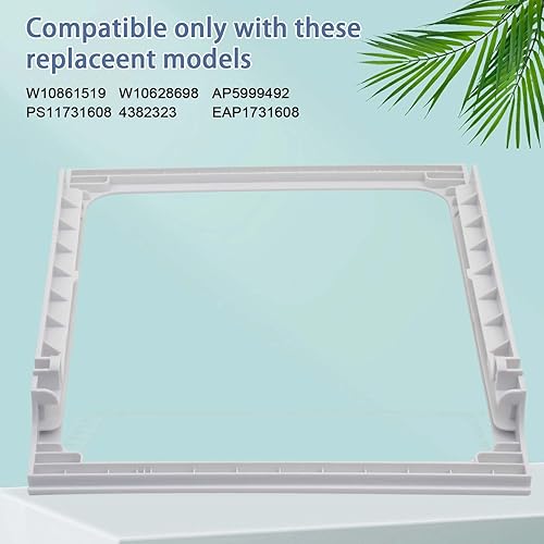 Miniatura 2 de W10861519 Marco de estante de refrigerador (sin vidrio) Cubierta de bandeja para refrigerador Whirlpool Kenmore, cubierta de cajón Delicatessen